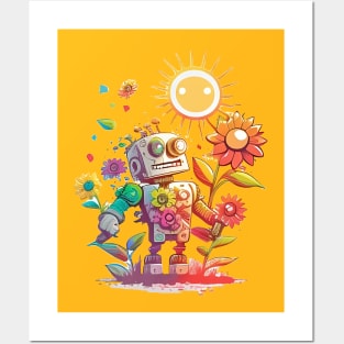 happy farmer robot Posters and Art